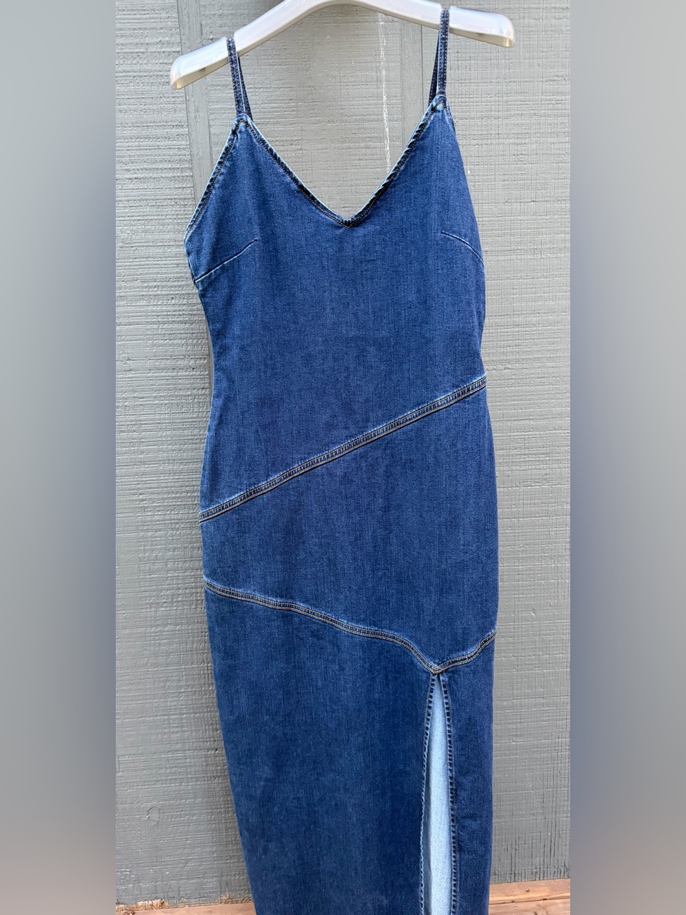 Reformation Jeans Denim Midi Dress Blue Bodycon Slip Dress Size 8